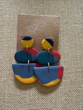 Plunder Colorblock Soft Silicone Dangle Earrings — Teal, Blue, Yellow, Red